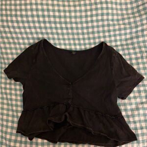 Target Black Ruffle-Hem V-Neck Crop Top